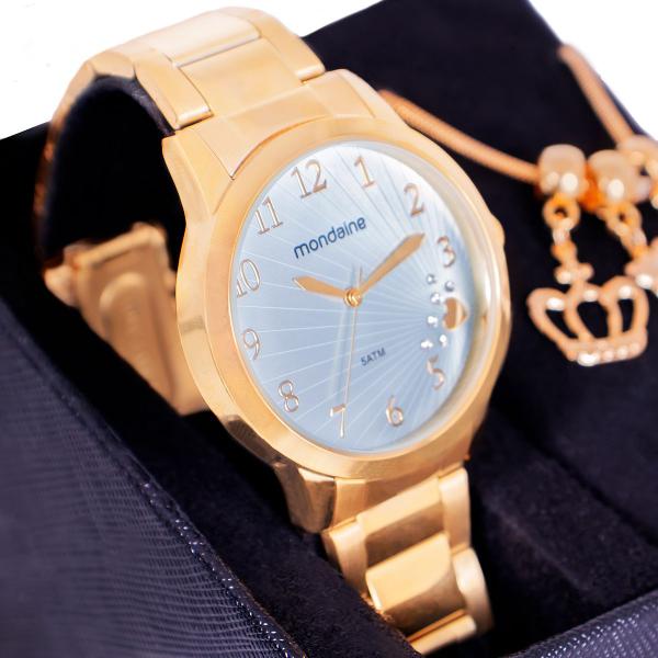 Imagem de Relógio Feminino Mondaine Dourado Azul Casual Analógico 53756LPMVDE2 Mulher Pulseira Berloques