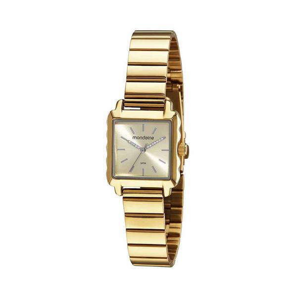 Imagem de Relogio Feminino Mondaine dourado pequeno quadrado original classico social 32218LPMVDE1