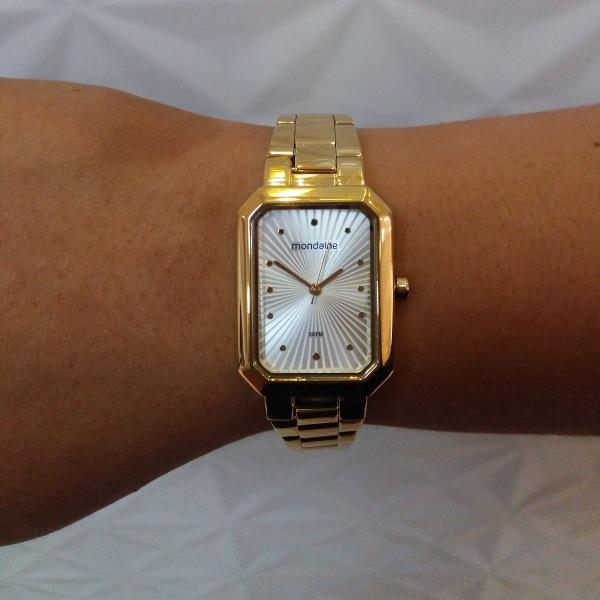 Imagem de Relogio Feminino Mondaine dourado pequeno quadrado original classico social 53766LPMVDE3