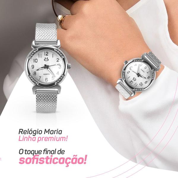 Imagem de relogio feminino prata aço inox caixa colar mãe coração edição limitada moda qualidade premium