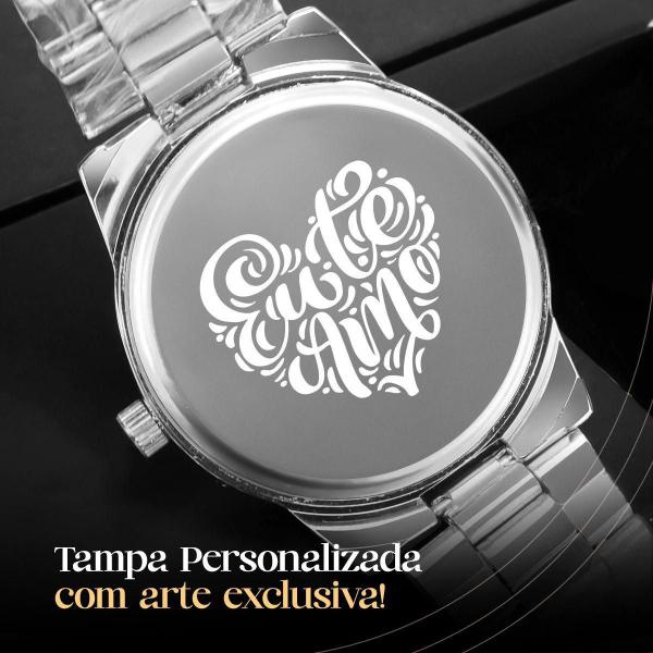 Imagem de Relogio Feminino Prata Aço Inox + Caixa + Pulseira + Colar