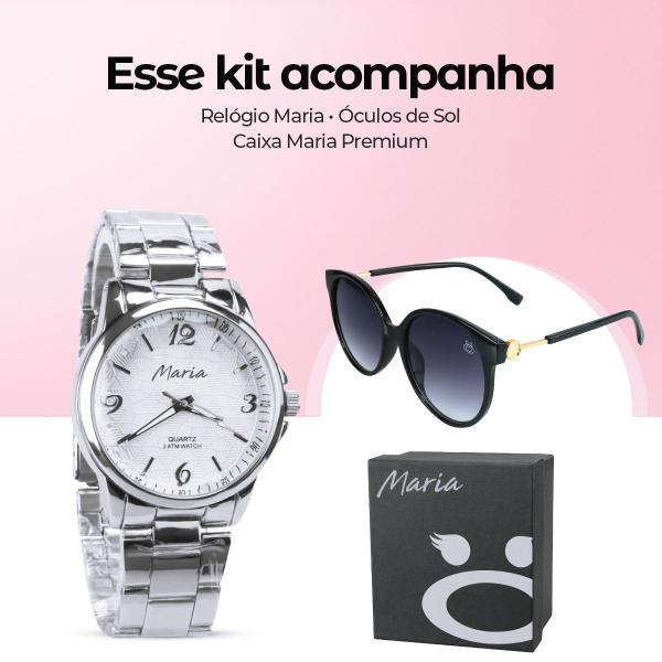 Imagem de relogio feminino prata aço inox + oculos protecao uv + caixa casual social qualidade premium