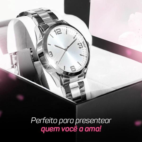 Imagem de Relógio Feminino Prata Aço Inox Prova Dágua + Caixa +