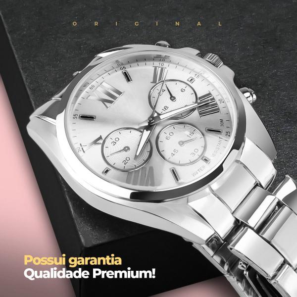 Imagem de Relogio feminino premium aço inox casual prova dagua prata presente social casual resistente