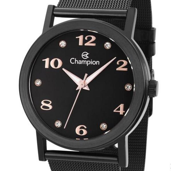 Imagem de Relógio Feminino Preto Champion Pulseira Mesh Fundo Pedras