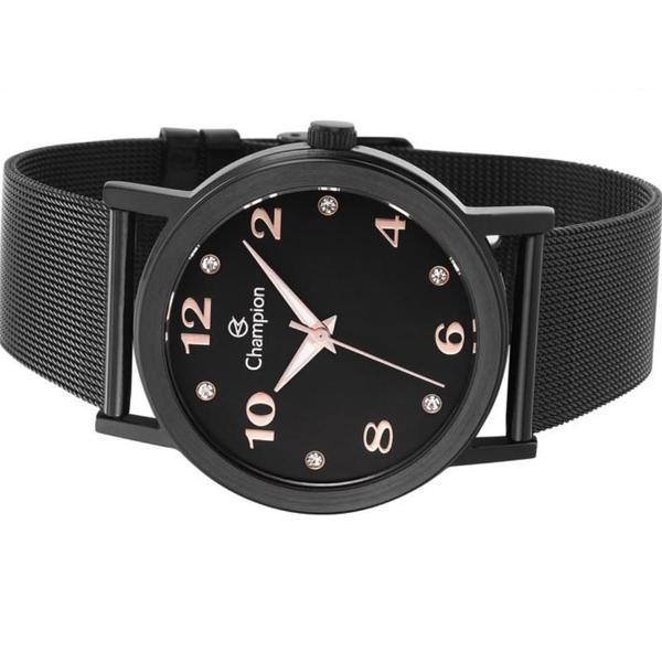 Imagem de Relógio Feminino Preto Champion Pulseira Mesh Fundo Pedras