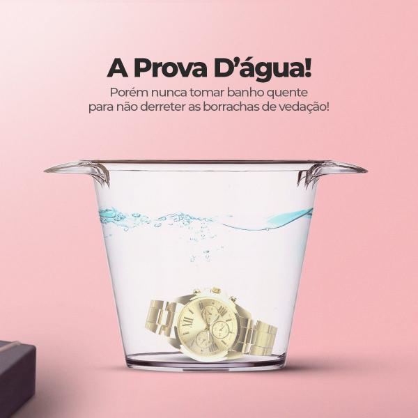 Imagem de Relógio Feminino Prova D'água Dourado Banhado Ouro 18K Pulseira Ajustável Social Executivo Quartz