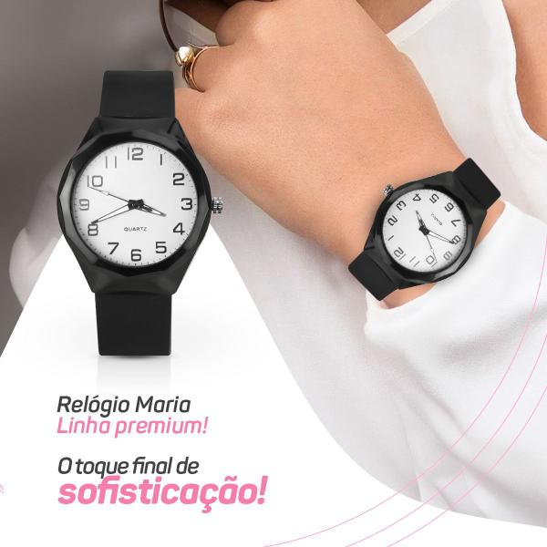 Imagem de relogio feminino prova dagua aço inox + caixa preto original social zirconia coração moda ajustavel