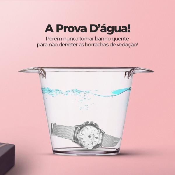 Imagem de Relogio feminino prova dagua + brincos + colar + porta joia qualidade premium pulseira ajustavel