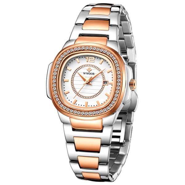 Imagem de Relógio Feminino Quadrado com Strass Pulseira em Aço Inoxidavel Impermeavel