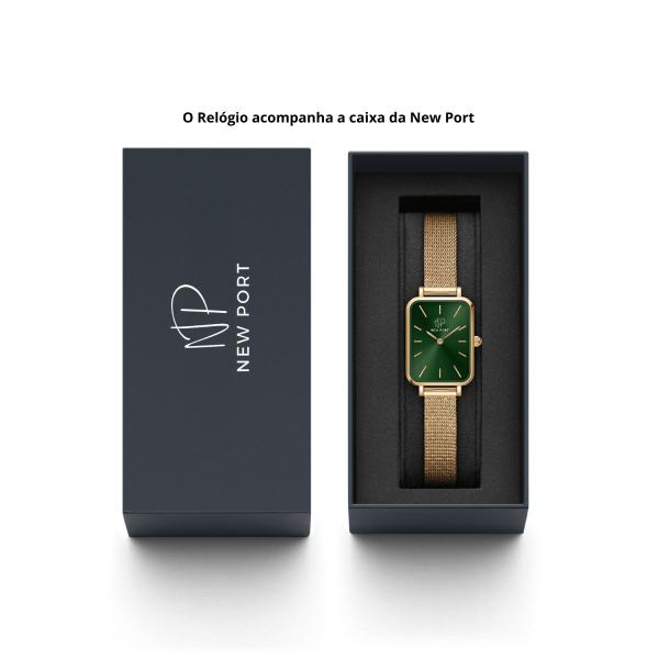 Imagem de Relógio Feminino Quadrado Dourado Delicado Minimalista + Bracelete New Port