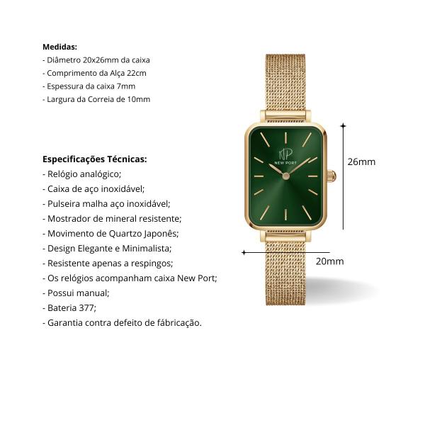 Imagem de Relógio Feminino Quadrado Dourado Delicado Minimalista + Bracelete New Port