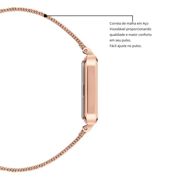 Imagem de Relógio Feminino Quadrado Elegante Rose Casual New Port + Bracelete