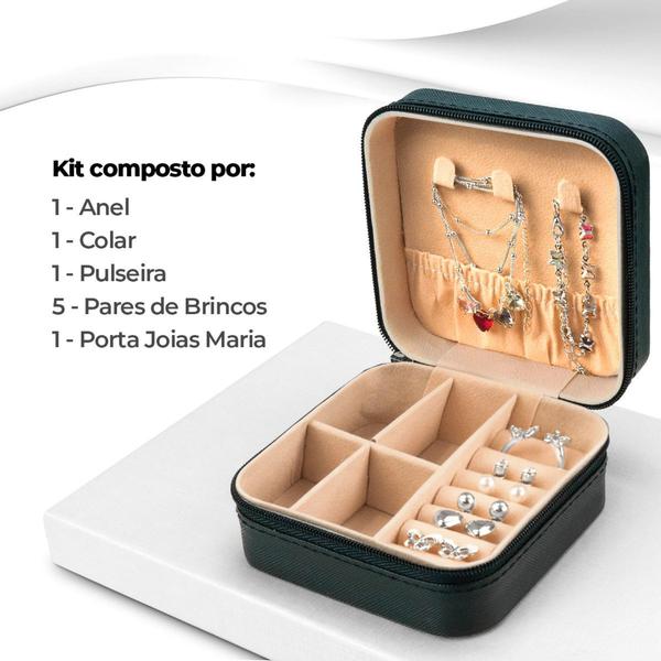 Imagem de Relógio Feminino Quartz  Aço Inox Premium Prova D'água + Porta Joia + Kit Banhado 18k