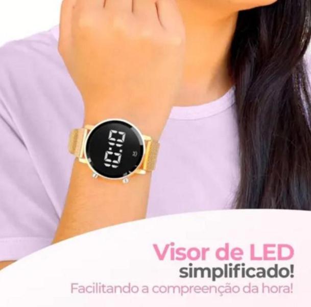 Imagem de Relógio Feminino Redondo Digital Led Moda Casual Pulseira Ajustável Silicone