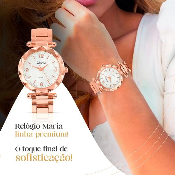 Imagem de relogio feminino rose aço + colar strass + brinco social original presente inoxidável rosa garantia