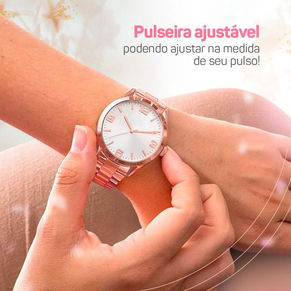 Imagem de relogio feminino rosê aço inox + pulseira pandora qualidade premium casual original moda presente