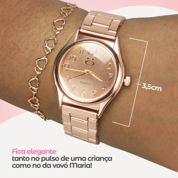 Imagem de Relogio feminino rose aço inoxidável + caixa + colar brinco analogico presente moda casual