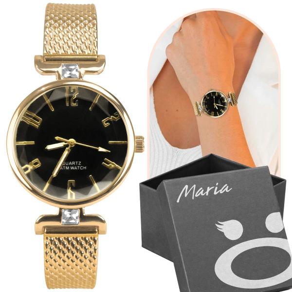 Imagem de Relogio feminino silicone dourado banhado aço inox + caixa strass presente casual moda fundo preto