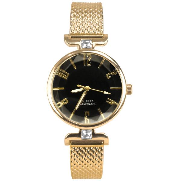 Imagem de Relogio feminino silicone dourado banhado aço inox + caixa strass presente casual moda fundo preto