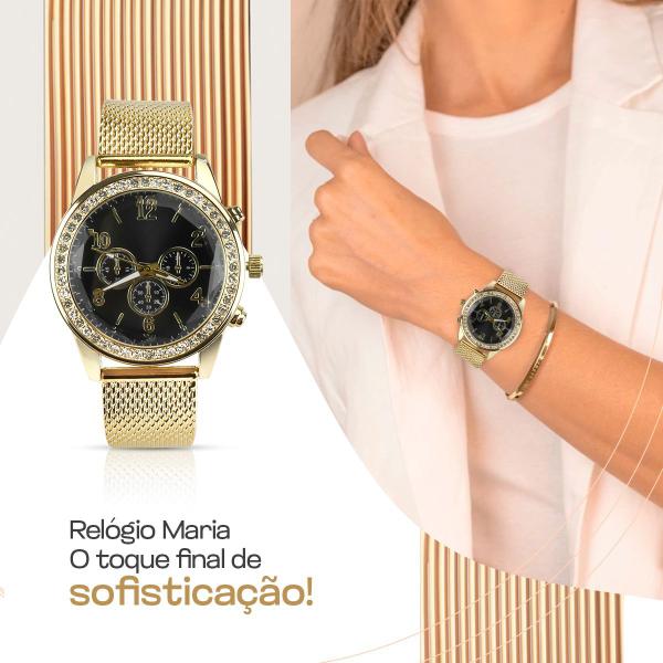 relogio feminino strass dourado + colar + pandora + pulseira moda presente aço inoxidável redondo - Orizom Imagem de relogio feminino strass dourado + colar + pandora + pulseira moda presente aço inoxidável redondo