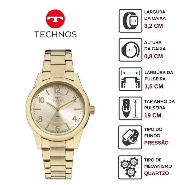 Imagem de Relógio Feminino Technos Elegance Boutique Analógico Redondo Aço inoxidável Prova Dágua 50 Metros Casual Dourado 2035M