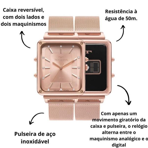 Imagem de Relogio Feminino Technos Quadrado Curvas Rose 9T33Ak/1J