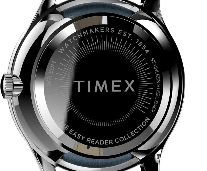 Imagem de Relógio feminino Timex Modern Easy Reader de 32 mm prateado com pulseira azul