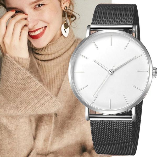 Imagem de Relógio Feminino Ultrafino Grafite e Branco Pulseira Aço