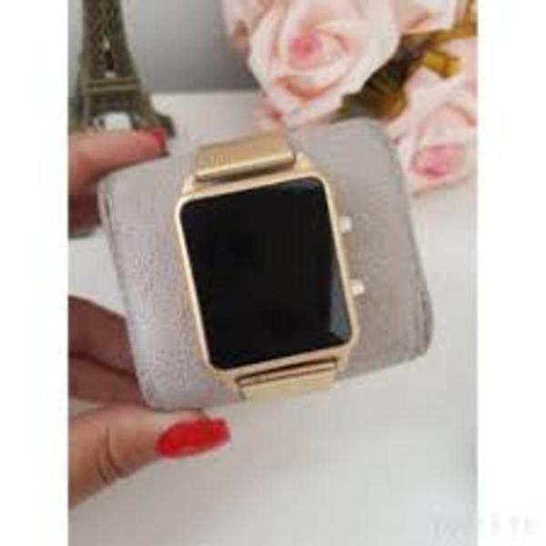 Imagem de Relógio Feminino Unissex digital Led Quadrado Sports Watch Tendência Moda Dourado Rose