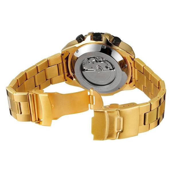 Imagem de Relógio forsining dourado masculino inox automatico mecanico analógico transparente 428