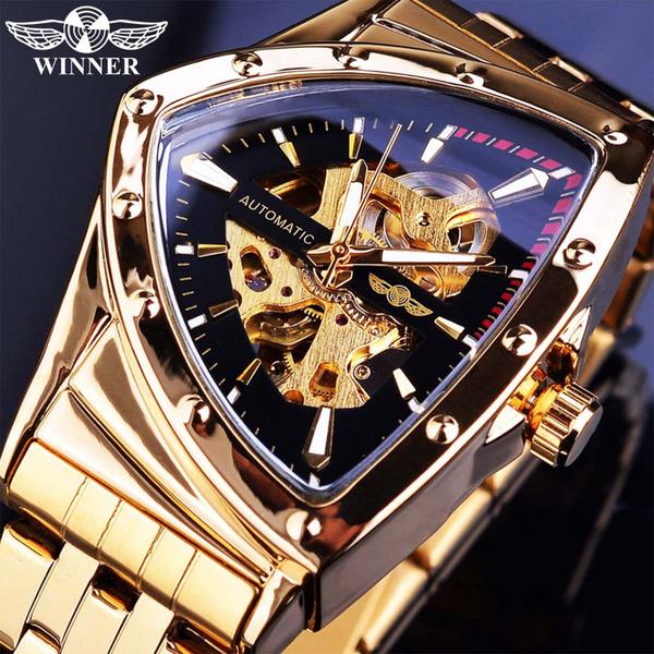 Imagem de Relógio FORSINING Triangle Skeleton Automatic masculino dourado/preto