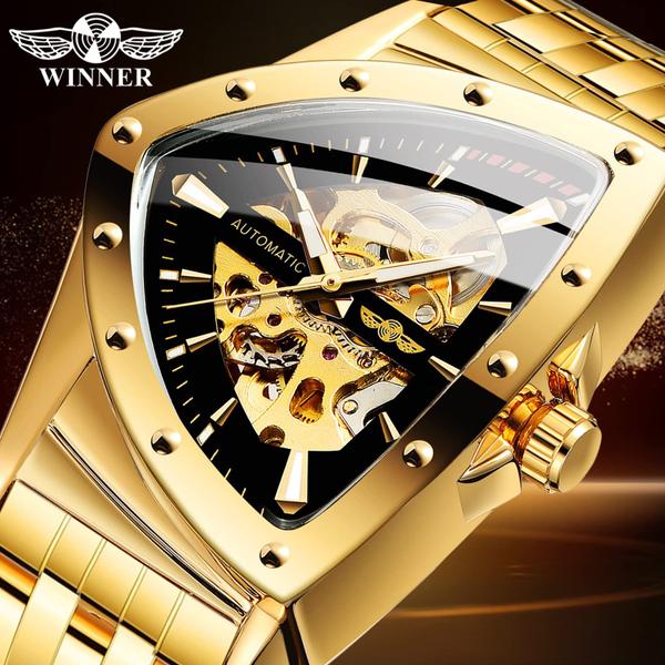 Imagem de Relógio FORSINING Triangle Skeleton Automatic masculino dourado/preto