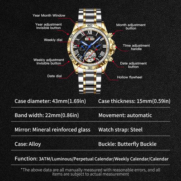 Imagem de Relógio GLENAW GLENAW Mechanical Tourbillon Skeleton 30m para homem