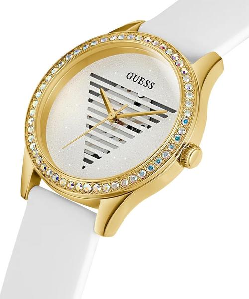 Imagem de Relógio GUESS Ladies 38 mm, pulseira branca, mostrador branco, tom dourado