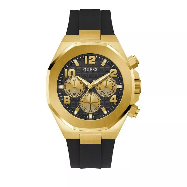 Imagem de Relógio GUESS para homens, 46 mm, pulseira preta, mostrador preto, tom dourado