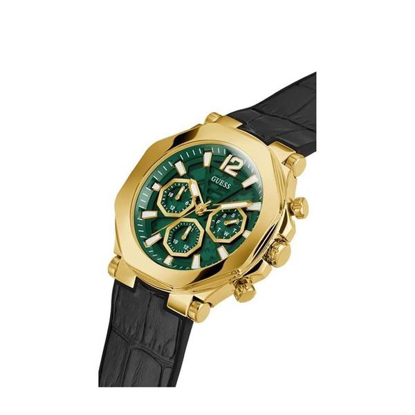 Imagem de Relógio GUESS para homens, 46 mm, pulseira preta, mostrador verde, capa dourada