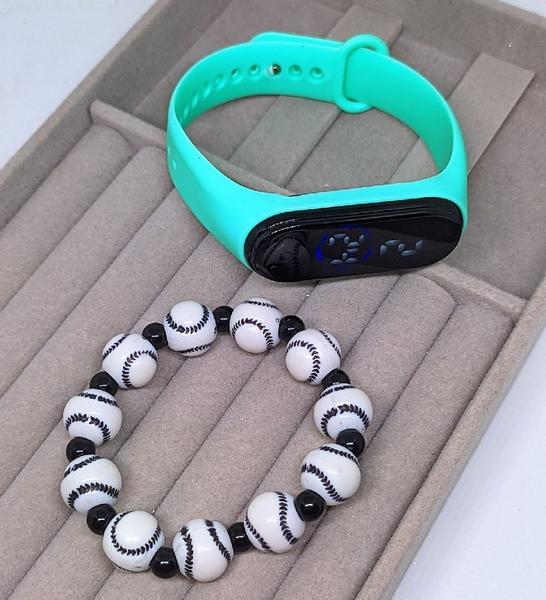 Imagem de Relógio Infantil Digital Bracelete +Pulseira Miçanga Esporte