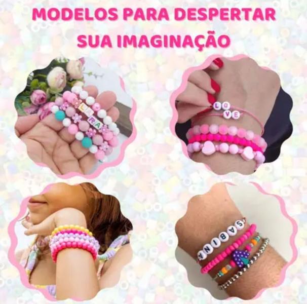 Imagem de Relógio Infantil Digital Led para Menina Bracelete Silicone + Kit miçangas Coloridas para Montar Colar Pulseiras Moda