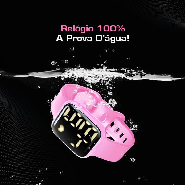 Imagem de Relógio infantil digital prova d'agua + óculos pulseira ajustável qualidade premium proteção uv rosa