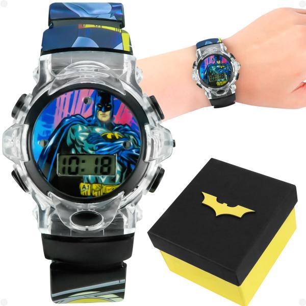 Imagem de relogio infantil led batman digital silicone preto + caixa data silicone presente luz heroi menino