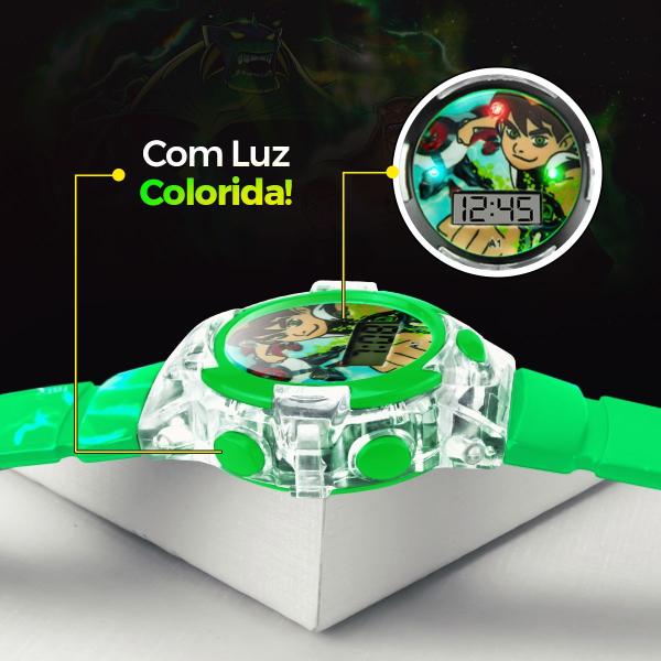 Imagem de relogio infantil led digital verde silicone ben10 caixa data original esportivo preto ajustavel luz