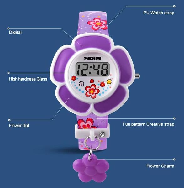 Imagem de Relógio Infantil Skmei Digital Florzinha Menina Roxo