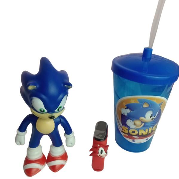 Imagem de Relógio Infantil Sonic Com Copo Infantil Mais Boneco Sonic Menino Para Crianças Novo