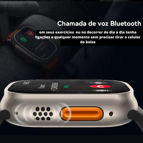 Imagem de Relogio Inteigente Smartwatch Hw9 Ultra Max Laranja Masculino e Feminino Duas Pulseiras