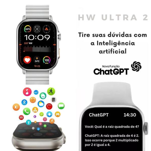 Imagem de Relógio inteligente 2024 Watch 9 Ultra 2 Chat GPT integrado + 7 Pulseiras e película protetora externa GPS