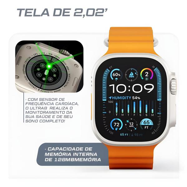 Imagem de Relógio Inteligente 2024 Watch Ultra + 7 Pulseiras Bluetooth 49mm: Compatível Android/iOS, Modo Esporte, Tela 2.2