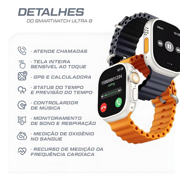 Imagem de Relógio inteligente 2024 Watch Ultra + 7 Pulseiras Bluetooth para android e iOs modo esporte 49mm 2.2''