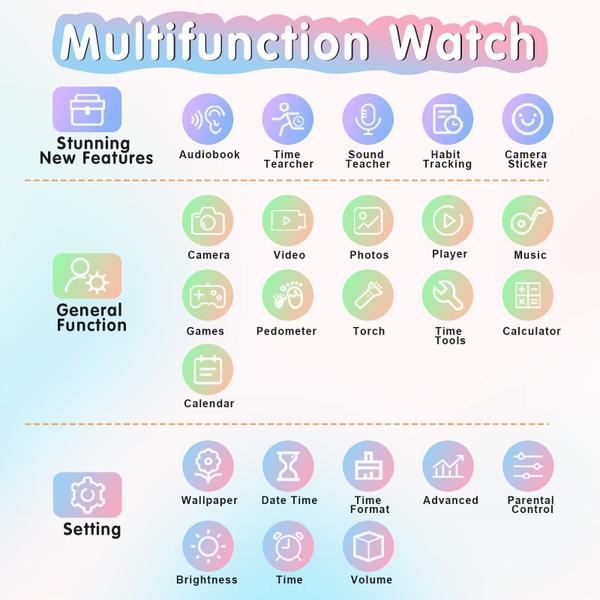 Imagem de Relógio inteligente Berilona para crianças de 4 a 12 anos com 15 jogos e câmera