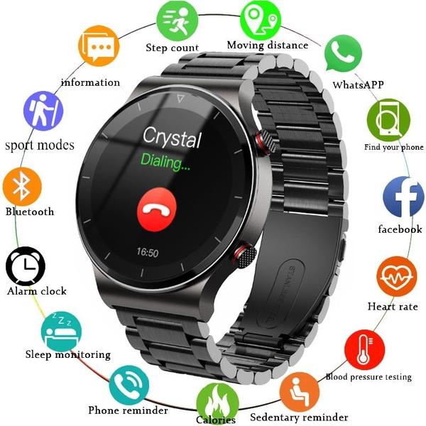 Imagem de Relógio inteligente de luxo masculino Esportes relógio full screen touch Bluetooth chamada Heart Rate Monitoring IP67 Impermeável para homens Relógios inteligentes (preto)